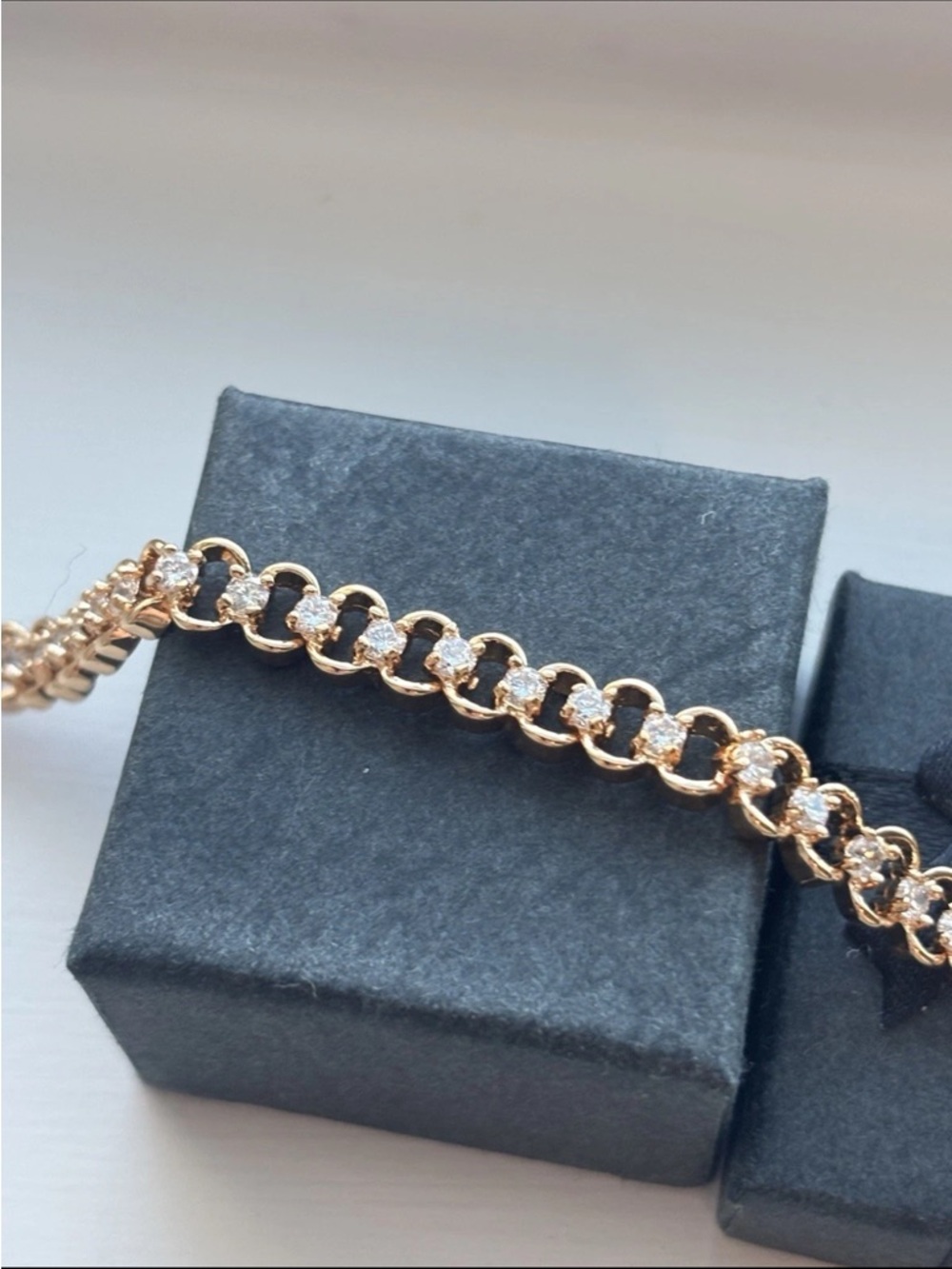 Rose Gold Plated Link Bracelet Dainty CZ Tennis Style Bracelet Elegant - Picture 3 of 13